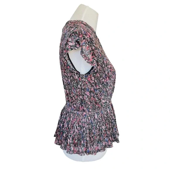 Anthropologie Dionne Metallic Floral Blouse Pleated Wrap Top Multicolor XS - Picture 6 of 9